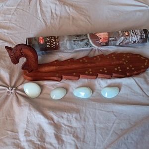 Unicorn incense holder with Black magic incense sticks,  4 opalite